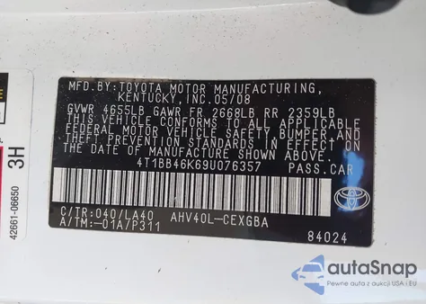 2009 Toyota Camry Hybrid from USA, damaged, VIN 4T1BB46K69U076357